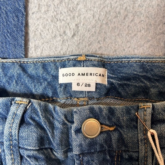 Good American Jeans Womens 6/28 Blue Good Classic Hi-Rise Raw Hem Slim Fit NEW - Picture 6 of 16
